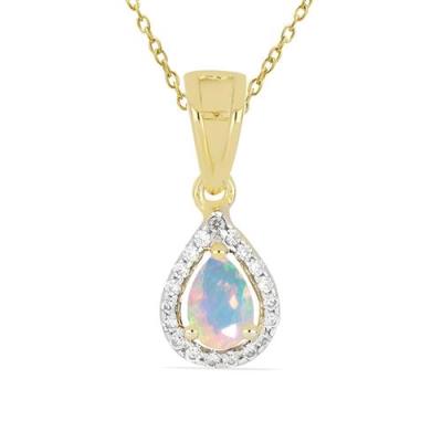 BUY 14K GOLD NATURAL ETHIOPIAN OPAL GEMSTONE HALO PENDANT WITH WHITE DIAMOND